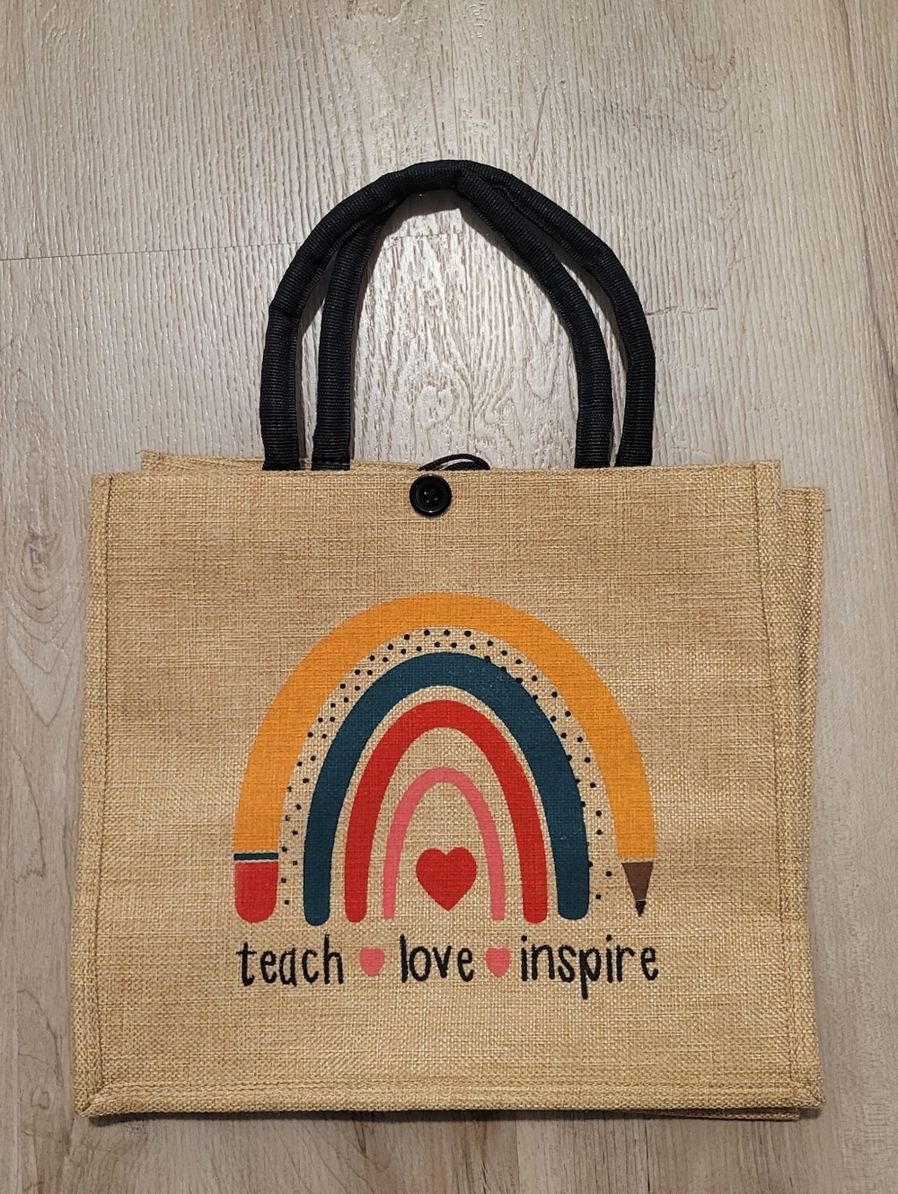 NEW Teach Love Inspire Jute Burlap Tote Bag Teacher Appreciation Gift Educator